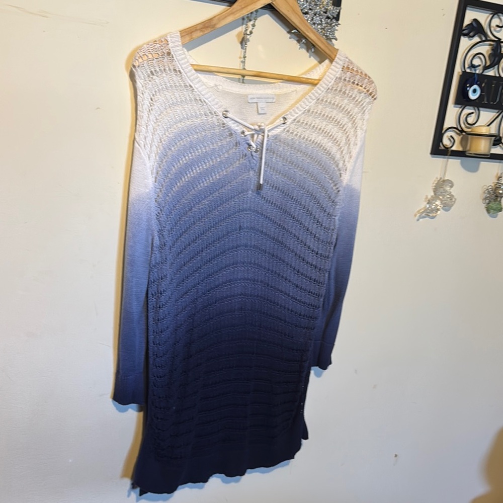 Blue and White Ombre Knit Sweater